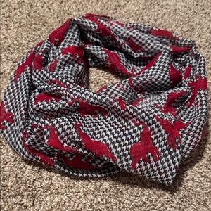 Red and Black Houndstooth Infinity Scarf w/red elephants - EUC!